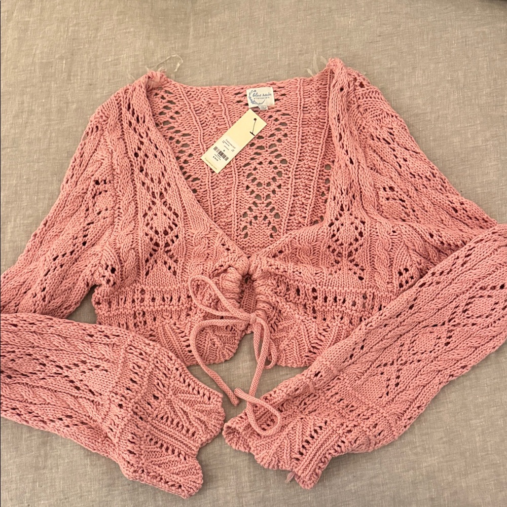 Francesca's Collections Pink V-Neck Knit Sweater